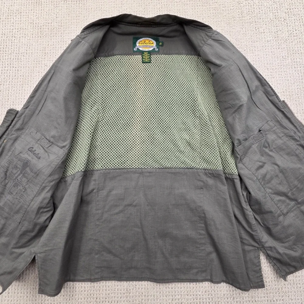 Vintage Cabelas Safari Vest Green Mens Large Khaki Utility Gorpcore Multi-Pocket